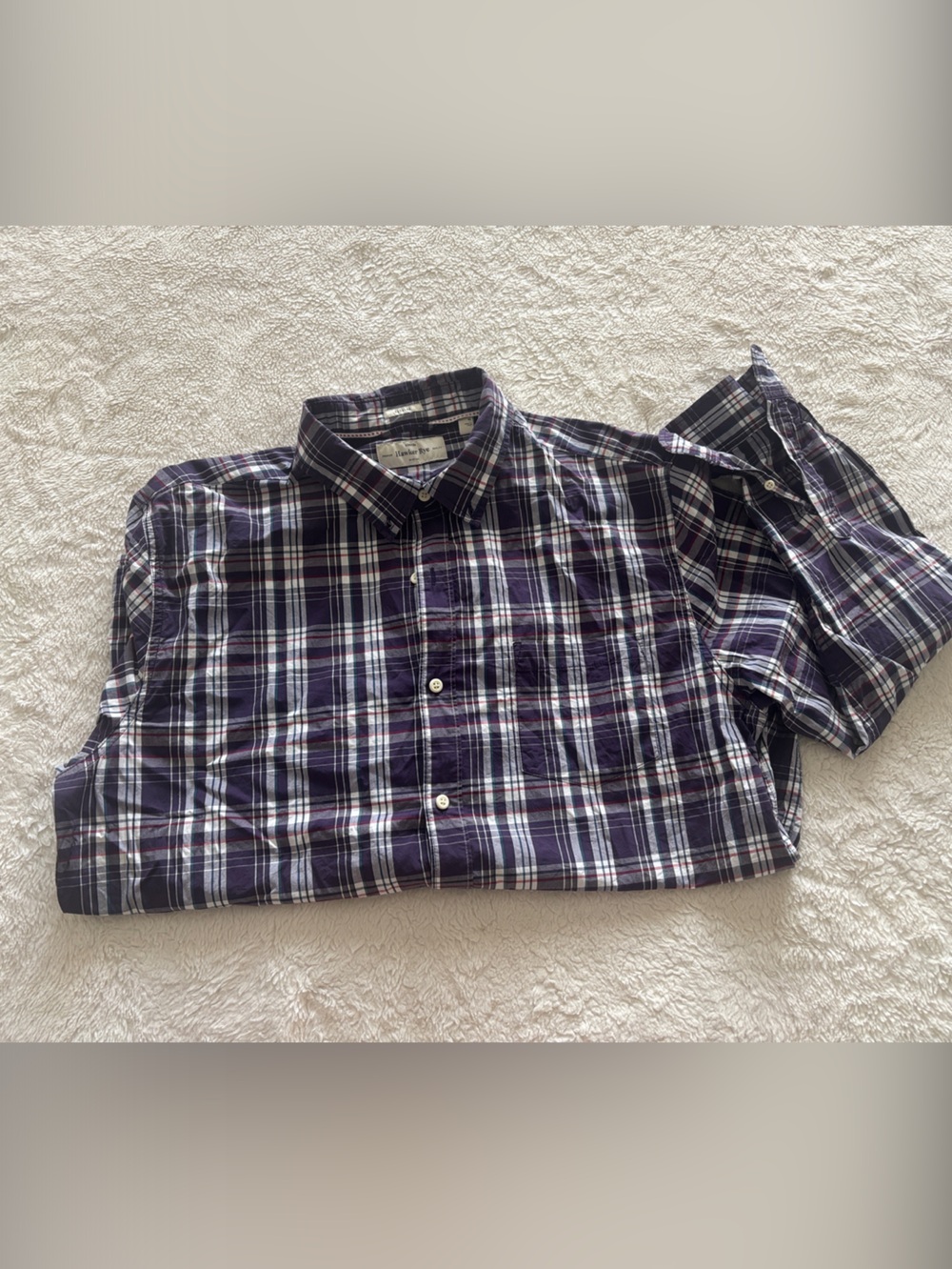 Men's Plaid Button-Down Shirt in Purple and White